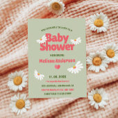 Retro Floral Sage Green Daisy Baby Shower Kaart