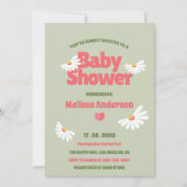 Retro Floral Sage Green Daisy Baby Shower  Kaart (Voorkant)
