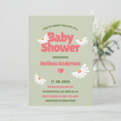 Retro Floral Sage Green Daisy Baby Shower  Kaart (Staand voorkant)