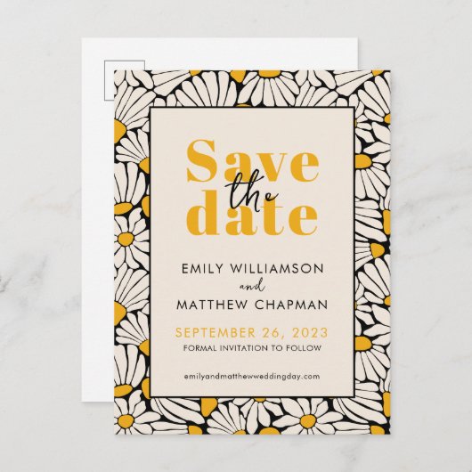 Retro Floral Save the Date bruiloft aankondiging (Voorkant / Achterkant)