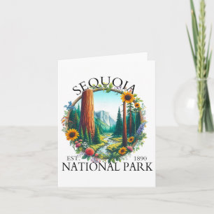Retro Floral Sequoia Nationaal Park Wandelcamping Kaart