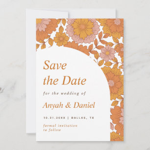 Retro Floral Simple Minimalist 60s 70s Boho Arch Save The Date
