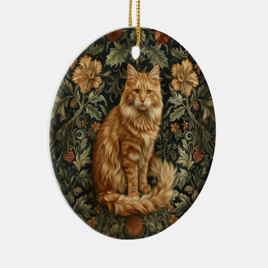 Retro Floral Sinaasappel Cat Keramisch Ornament (Rechts)