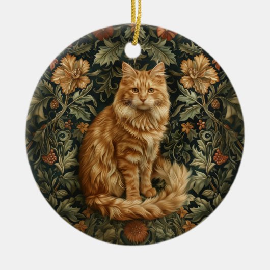 Retro Floral Sinaasappel Cat Keramisch Ornament (Voorkant)