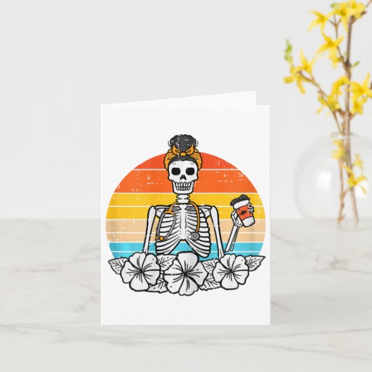 Retro Floral Skeleton Nurse Halloween Scrub Top Fa Kaart (Gele Bloem)