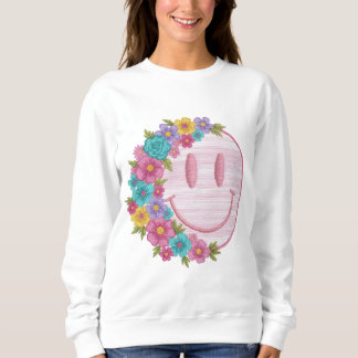 Retro Floral Smiley Face PNG Sublimation Design  Trui