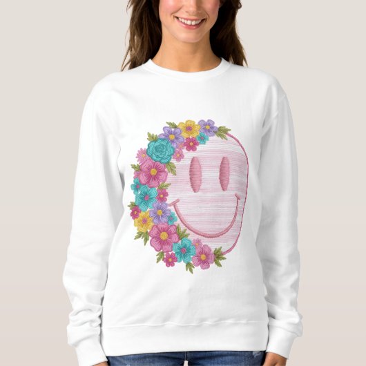 Retro Floral Smiley Face PNG Sublimation Design  Trui (Voorkant)
