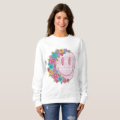 Retro Floral Smiley Face PNG Sublimation Design  Trui (Voorkant volledig)