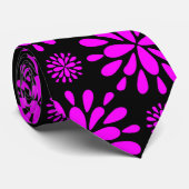 Retro Floral Splash Design Stropdas, Fuchsia on Bl Stropdas (Opgerold)