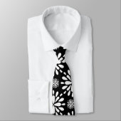 Retro Floral Splash Design Stropdas, wit op zwart Stropdas (Gebonden)