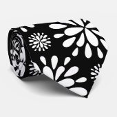 Retro Floral Splash Design Stropdas, wit op zwart Stropdas (Opgerold)
