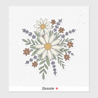 Retro Floral Sticker – Vintage Daisy & Wildflowers