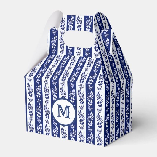 Retro Floral Stripes Monogram Ontwerp Bedankdoosjes (Voorkant Zijde)