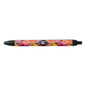 Retro Floral Summer Zinnias Monogram Zwarte Inkt Pen (Voorkant)