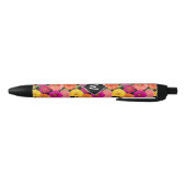 Retro Floral Summer Zinnias Monogram Zwarte Inkt Pen (Bodem)