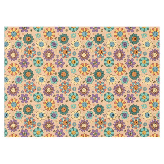 Retro Floral Tablecloth 60s Pastel Style Accent Tafelkleed (Voorkant (Horizontaal))