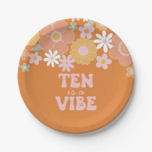 Retro Floral Ten is a Vibe 10de verjaardag Papieren Bordje