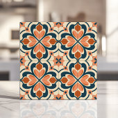 Retro Floral Terracotta en Blauwgroen Tegeltje