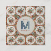  Retro Floral Terracotta Tiles Social Media Vierkante Visitekaartje (Voorkant)