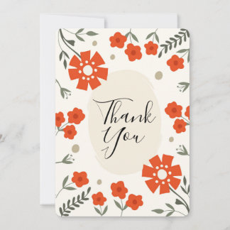 Retro Floral Thank You Card with orange flowers Feestdagenkaart