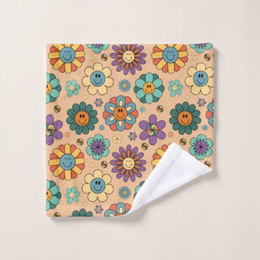 Retro Floral Towel 60s Boho Bath Style Accent Bad Handdoek (Wasdoekje)