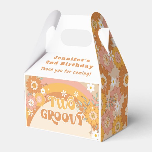 Retro floral two groovy jarig Favor Box Bedankdoosjes (Voorkant Zijde)