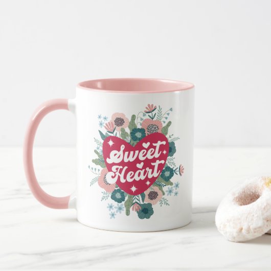 Retro Floral Valentijnsdag Koffie Mok (Met donut)