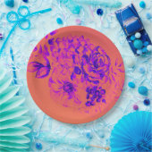 Retro Floral Vibrant Magenta Birthday Papieren Bordje (Feest)