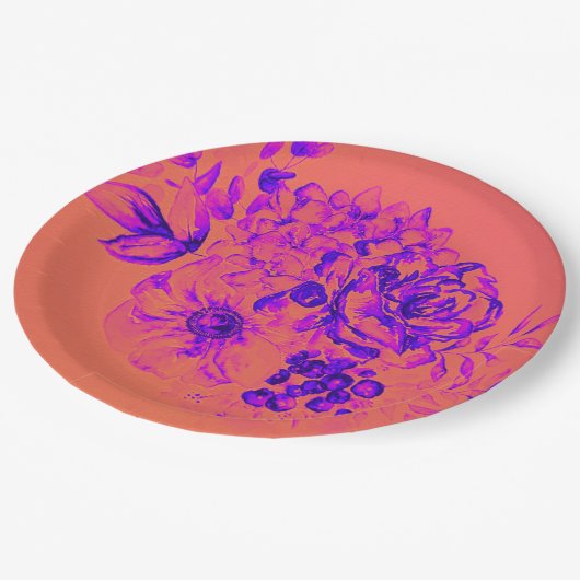 Retro Floral Vibrant Magenta Birthday Papieren Bordje (Gekanteld)