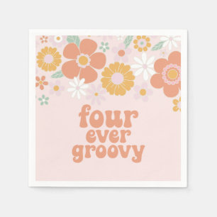 Retro Floral Vier ooit groovy 4e verjaardag Servet