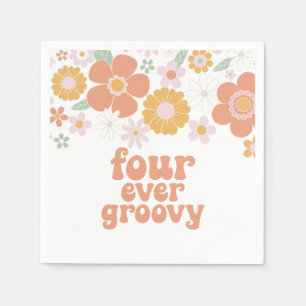 Retro Floral Vier ooit groovy 4e verjaardag Servet