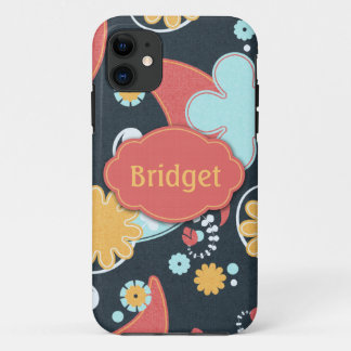 Retro Floral - voeg een naam toe - iPhone 11 Hoesje