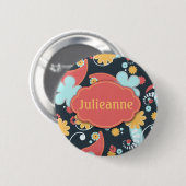 Retro Floral - voeg een naam toe - Ronde Button 5,7 Cm (Voorkant /achterkant)