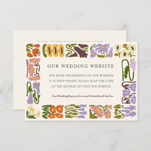  Retro Floral website | RSVP QR-code Informatiekaartje (Voorkant / Achterkant)