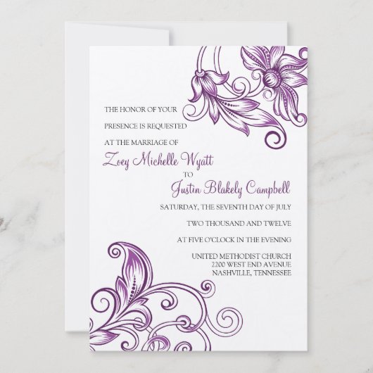 Retro Floral Wedding Invitations Kaart (Voorkant)