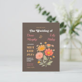 Retro Floral Wedding Uitnodiging (Staand voorkant)