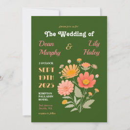 Retro Floral Wedding Uitnodiging