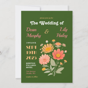 Retro Floral Wedding Uitnodiging