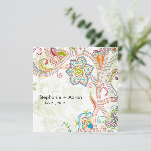 Retro Floral Wedding Uitnodiging (Staand voorkant)