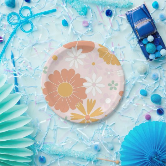 Retro Floral Wild Flower verjaardagspapier Bord (Feest)