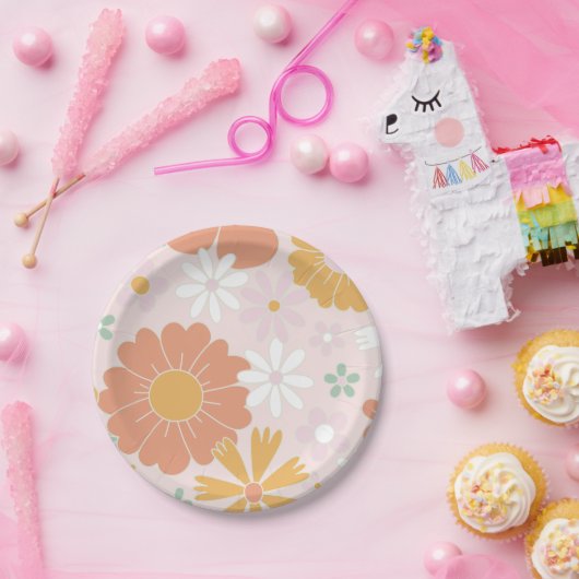 Retro Floral Wild Flower verjaardagspapier Bord (Feest)