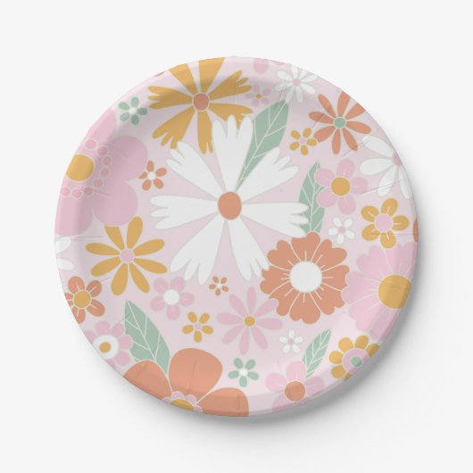 Retro Floral Wild Flower verjaardagspapier Bord (Voorkant)