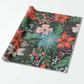 Retro Floral wrapping Paper Cadeaupapier (Uitgerold)