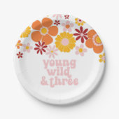 Retro Floral Young Wild, drie jaar Papieren Bordje (Voorkant)