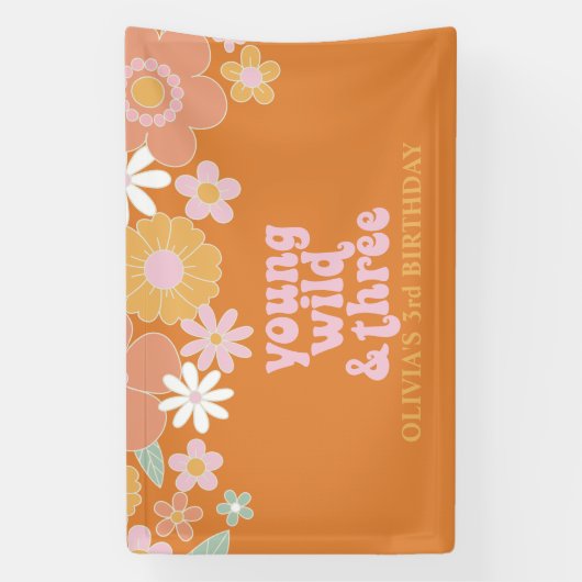 Retro Floral Young Wild, drie jaar Spandoek (Verticaal)