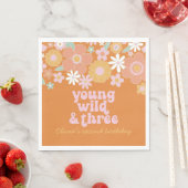 Retro Floral Young Wild Drie verjaardag Napkins Servet (Insitu)