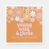 Retro Floral Young Wild Drie verjaardag Napkins Servet (Voorkant)