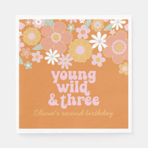 Retro Floral Young Wild Drie verjaardag Napkins Servet