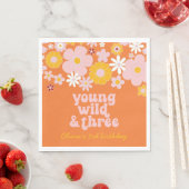 Retro Floral Young Wild Drie verjaardag Napkins Servet (Insitu)