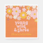 Retro Floral Young Wild Drie verjaardag Napkins Servet (Voorkant)